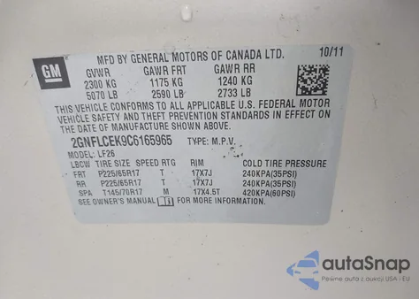 2012 Chevrolet Equinox Ls z USA, uszkodzony, nr VIN 2GNFLCEK9C6165965